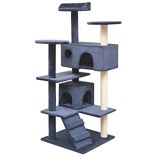 Homvdxl Katzenbaumturm, 125 cm, mehrstöckiges Katzenhaus, Möbel mit Kratzbaum und Bett für Kätzchen, Haustierhaus, Spielaktivitätszentrum, Dunkelblau von Homvdxl