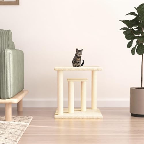 Homvdxl Kleiner Katzenbaum, 2 in 1 Katzenkratzbaum mit Katzen-Sitzstange Plattform & Natürlicher Kratzbaum für Indoor Katzen - Creme von Homvdxl