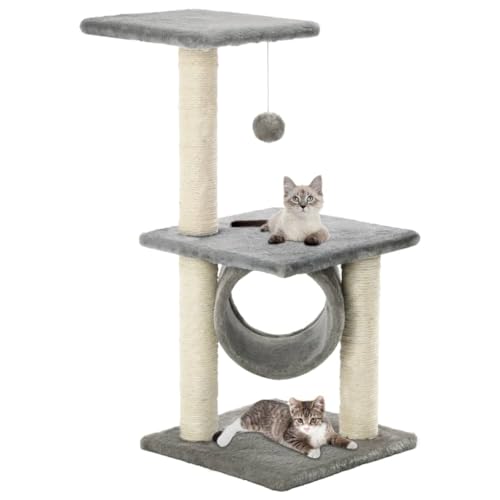 Homvdxl Kleiner Katzenbaum, 3 Etagen Kätzchen Katzenturm für Indoor Cat Condo Sisal Kratzbäume mit Sprungplattform & Spielzeug, 65cm Cat Activity Center Spielhaus - Grau von Homvdxl