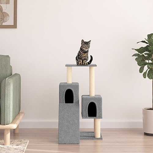 Homvdxl Kleiner Katzenbaum, 82 cm, niedlicher Katzenturm für kleine Katzen, 2 Katzenhütten mit Sisalüberzogenen Kratzbäumen & Sitzplattform für Indoor-Katzen - Hellgrau von Homvdxl