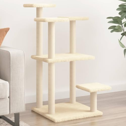 Homvdxl Kleiner Katzenbaum Turm mit mehrstufiger Sprungplattform, offenes Design Katzenbaum für Indoor-Kätzchen mit Kratzstämmen, Kätzchen Haustier Aktivitätsbaum - Creme von Homvdxl