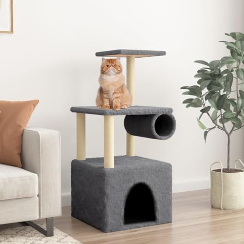 Homvdxl Kleiner Katzenbaum für Indoor-Katzen Kleine Erwachsene, Katzenturm mit Kratzbaum, niedliches Katzenhaus mit mehrstufiger Plattform & verstecktem Loch für Kätzchen, Condo - Dunkelgrau von Homvdxl