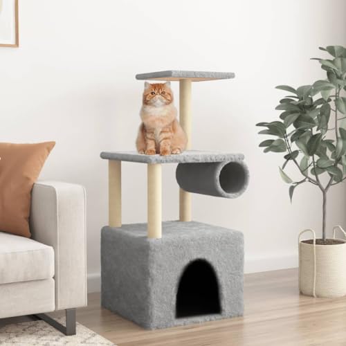 Homvdxl Kleiner Katzenbaum für Indoor-Katzen Kleine Erwachsene, Katzenturm mit Kratzbaum, niedliches Katzenhaus mit mehrstufiger Plattform & verstecktem Loch für Kätzchen, Condo - Hellgrau von Homvdxl