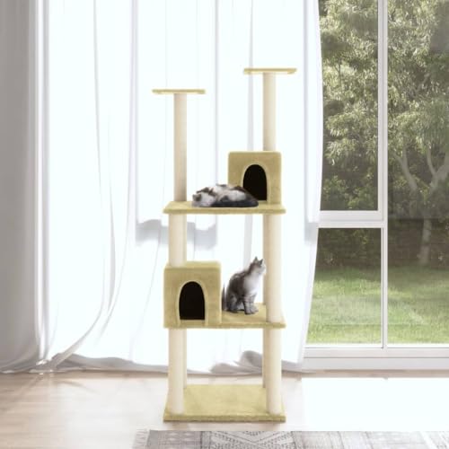 Homvdxl Kratzbaum, 141 cm Katzenturm für Indoor-Katzen, 2 mehrstufige Plüsch-Katzenhütten, Kratzbaum, mehrstufige Sprungplattform für Kätzchen, Katzen und Haustiere - Creme von Homvdxl