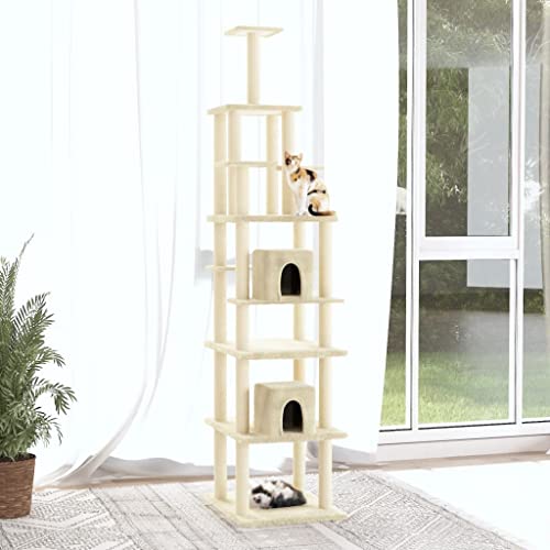 Homvdxl Kratzbaum, 216cm Extra Hoher Katzenturm für Indoor-Katzen, 2 Mehrstufige Plüsch-Katzenhütten mit Kratzbaum, Sprungplattform für Kätzchen, Katzen und Haustiere - Creme von Homvdxl