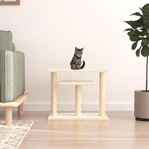 Homvdxl Kratzbaum 2 Etagen Katzenturm mit Sisal überzogenem Kratzbaum Katzenspielplattform mit Sitzstange für kleine Räume Kätzchen - Creme von Homvdxl