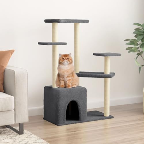 Homvdxl Kratzbaum Turm für Indoor-Katzen, niedlicher Katzenkratzer mit Sitzstangenplattform für Kätzchen und erwachsene Katzen, kleiner Katzenturm mit Katzenhütte, Katzenaktivitätsbaum - Dunkelgrau von Homvdxl