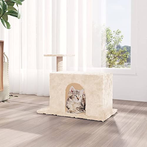 Homvdxl Kratzbaum Turm für Indoor-Katzen mit privater gemütlicher Katzenhütte, Natursisal-Kratzbäume und Sprungplattform, 51 cm kleiner Katzenbaum für kleine Katzen - Creme von Homvdxl