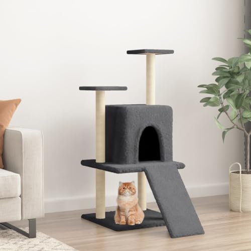 Homvdxl Kratzbaum Turm für Indoor-Katzen mit privater gemütlicher Katzenhütte, kleines Katzenhaus mit Sisal-Kratzbäumen und Spielplattform für kleine Katzen - Dunkelgrau von Homvdxl