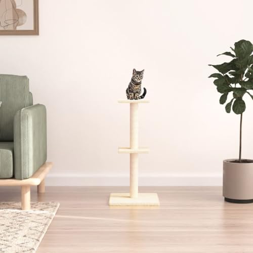 Homvdxl Kratzbaum Turm mit Katzenkratzbaum für Indoor Katzen, 3 Etagen Aktivitätszentrum Kletterbaum Katzenmöbel mit Sitzstange Plattform für Kätzchen, Katzen und Haustiere - Creme von Homvdxl