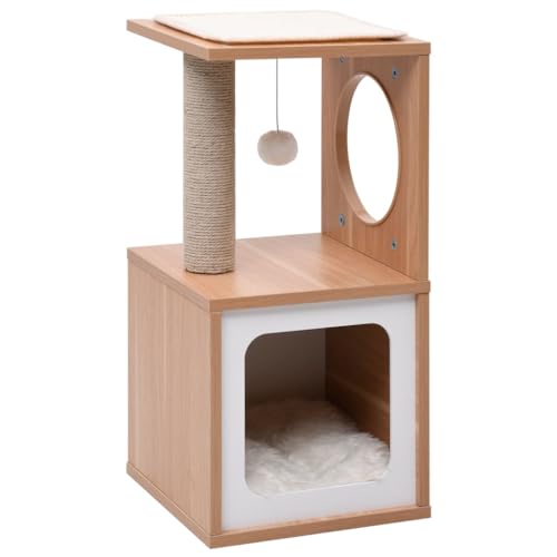 Homvdxl Kratzbaum Turm mit Katzenkratzbaum für Indoor-Katzen, 60 cm kleines Aktivitätszentrum, Kletterbaum, Katzenmöbel mit Spielspielzeugbällen & weißer Katzenhütte & Kissen von Homvdxl