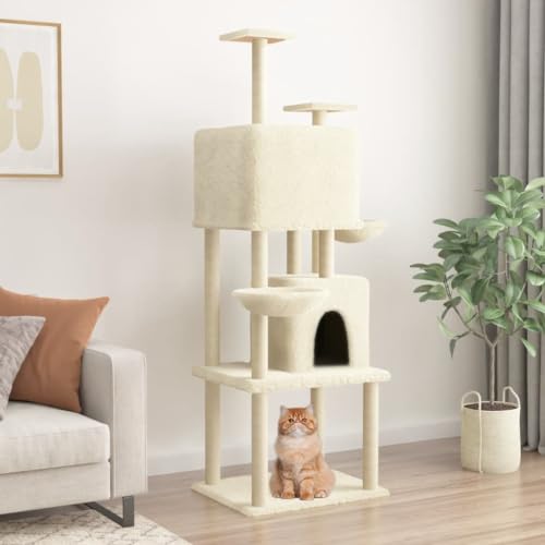 Homvdxl Kratzbaum Turm mit Katzenkratzbaum für Indoor Katzen, Cat Activity Center Kletterbaum Katzenmöbel mit Sitzstange Plattform & Korb für Kätzchen, Katzen und Haustiere - Creme von Homvdxl