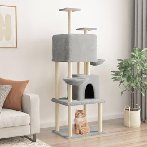 Homvdxl Kratzbaum Turm mit Katzenkratzbaum für Indoor Katzen, Cat Activity Center Kletterbaum Katzenmöbel mit Sitzstange Plattform & Korb für Kätzchen, Katzen und Haustiere - Hellgrau von Homvdxl