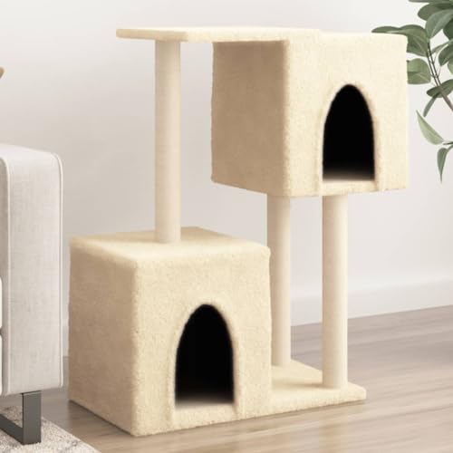 Homvdxl Plüsch-Katzenbaum, 86 cm, Katzenturm mit 2 gemütlichen Höhlen für Indoor-Katzen, Plüsch-Katzenhaus mit Sitzstangenplattform, Kratzbäume, Katzenmöbel Aktivitätszentrum Spielhaus - Creme von Homvdxl