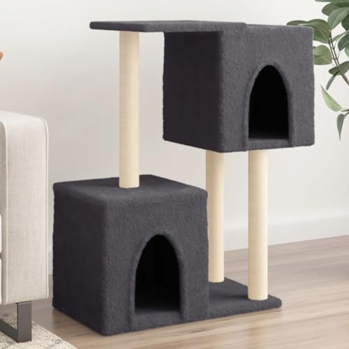 Homvdxl Plüsch-Katzenbaum, 86 cm Katzenturm mit 2 gemütlichen Höhlen für Indoor-Katzen, Plüsch-Katzenhaus mit Sitzplattform, Kratzbäume, Katzenmöbel Aktivitätszentrum Spielhaus - Dunkelgrau von Homvdxl