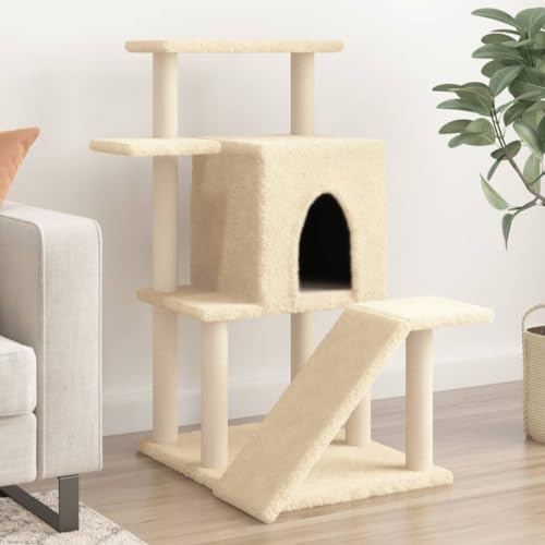 Homvdxl Plüsch-Katzenbaum, 97 cm Katzenturm mit gemütlichen Höhlen für Indoor-Katzen, Plüsch-Katzenhaus mit Sitzstangenplattform, Kratzbäumen und Spielrampe - Creme von Homvdxl