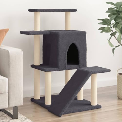 Homvdxl Plüsch-Katzenbaum, 97 cm Katzenturm mit gemütlichen Höhlen für Indoor-Katzen, Plüsch-Katzenhaus mit Sitzstangenplattform, Kratzbäumen und Spielrampe - Dunkelgrau von Homvdxl