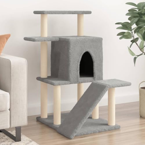 Homvdxl Plüsch-Katzenbaum, 97 cm Katzenturm mit gemütlichen Höhlen für Indoor-Katzen, Plüsch-Katzenhaus mit Sitzstangenplattform, Kratzbäumen und Spielrampe - Hellgrau von Homvdxl