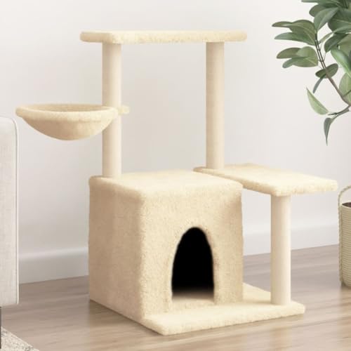 Homvdxl Plüsch-Katzenbaum mit gemütlicher Höhle, kleiner Katzenbaum mit kleinem Korbbett und Sprungplattform, für Indoor-Kätzchen, Haustier-Aktivitätsbaum – Creme von Homvdxl