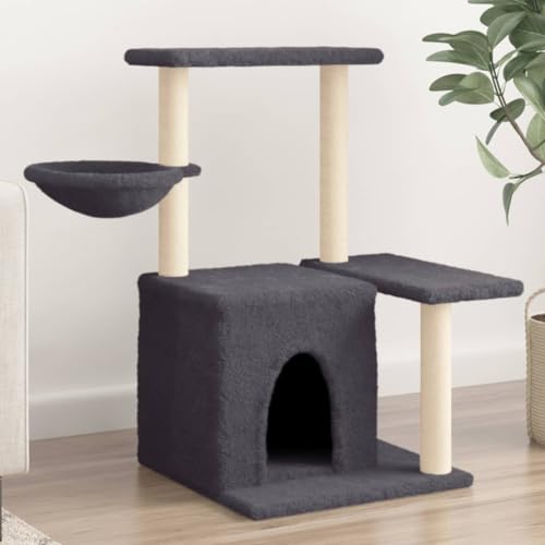 Homvdxl Plüsch-Katzenbaum mit gemütlicher Höhle, kleiner Katzenbaum mit kleinem Korbbett und Sprungplattform, für Indoor-Kätzchen, Haustier-Aktivitätsbaum – Dunkelgrau von Homvdxl