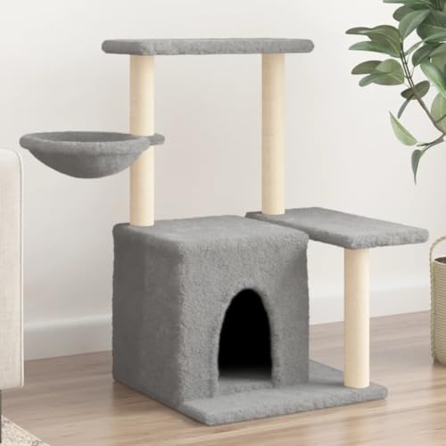 Homvdxl Plüsch-Katzenbaum mit gemütlicher Höhle, kleiner Katzenbaum mit kleinem Korbbett und Sprungplattform, für Indoor-Kätzchen, Haustier-Aktivitätsbaum – Hellgrau von Homvdxl