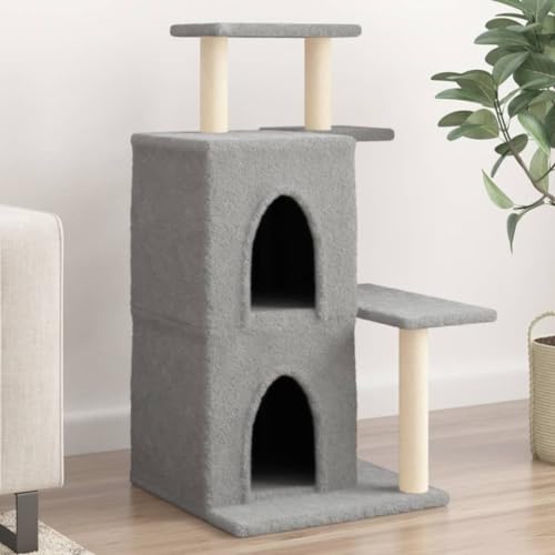 Homvdxl Plüsch-Katzenbaumturm mit 2 gemütlichen Höhlen, kleiner Katzenbaum mit mehrstufiger Sprungplattform, für Indoor-Kätzchen, Haustier-Aktivitätsbaum – Hellgrau von Homvdxl