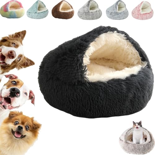 Kuschelhöhle Hund, überdachtes Katzenbett, Flauschiges, beruhigendes Innenbett für Katzen und Hunde (Dunkelgrau, 40 cm/15,74 Zoll) von Hondeka