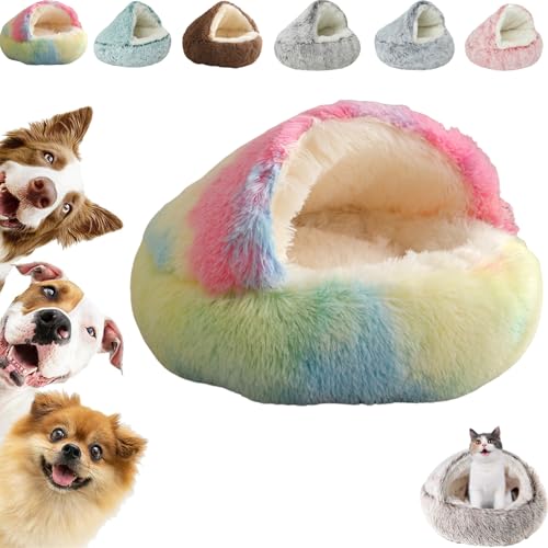 Kuschelhöhle Hund, überdachtes Katzenbett, Flauschiges, beruhigendes Innenbett für Katzen und Hunde (Farbe, 50 cm/19,68 Zoll) von Hondeka