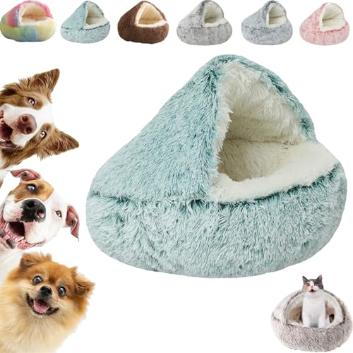 Kuschelhöhle Hund, überdachtes Katzenbett, Flauschiges, beruhigendes Innenbett für Katzen und Hunde (Grün, 40 cm/15,74 Zoll) von Hondeka