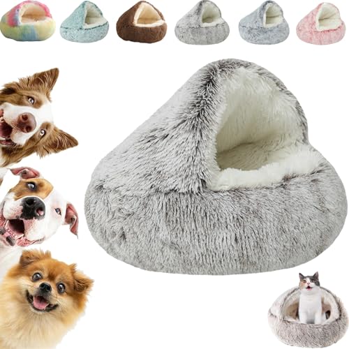 Kuschelhöhle Hund, überdachtes Katzenbett, Flauschiges, beruhigendes Innenbett für Katzen und Hunde (Kaffee, 40 cm/15,74 Zoll) von Hondeka