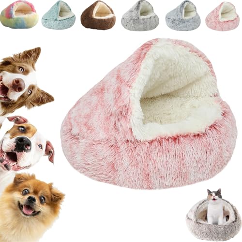 Kuschelhöhle Hund, überdachtes Katzenbett, Flauschiges, beruhigendes Innenbett für Katzen und Hunde (Rosa, 50 cm/19,68 Zoll) von Hondeka