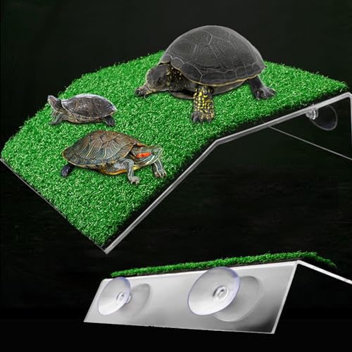HoneTeek Schildkröte Sonnenplattform, Schildkröte Ruhedock Schildkröte Tank Zubehör, Simulation Gras Schildkröte Basking Plattform Rampe für Schildkröte Aquarium Brasilianische Schildkröte, von HoneTeek