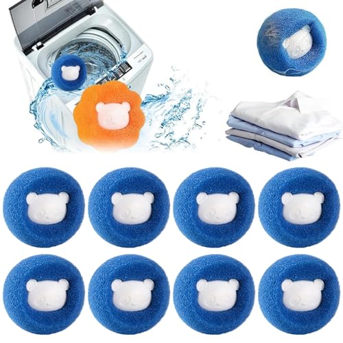 HonexCesng Tierhaarentferner Waschmaschine, 8 Pieces Wiederverwendbar Fusselentferner, Haarfänger Waschmaschine, Waschbälle Gegen Tierhaare, Fusselfänger für Kleidung und Bettzeug (Blau) von HonexCesng