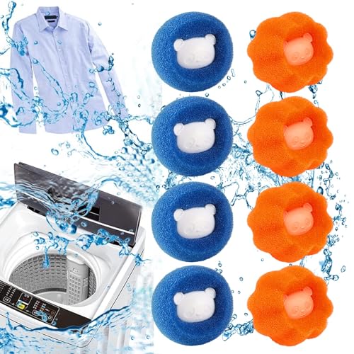Tierhaarentferner Waschmaschine, 8 Pieces Wiederverwendbar Fusselentferner, Haarfänger Waschmaschine, Waschbälle Gegen Tierhaare, Fusselfänger für Kleidung und Bettzeug (Blau+Orange) von HonexCesng
