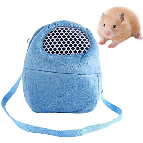 Hamster-Tragetasche, kleine Tiere, ausgehende Tragetasche mit Schultergurt, tragbarer Reise-Handtaschen-Rucksack für Igel, Hamster, Mäuse, Ratten, Zuckergleiter, Eichhörnchen, Kaninchen (L, Blau) von HongGun