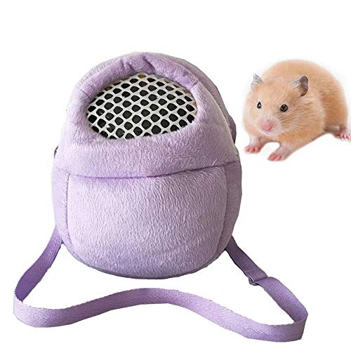 Hamster-Tragetasche, kleine Tiere, ausgehende Tragetasche mit Schultergurt, tragbarer Reise-Handtaschen-Rucksack für Igel, Hamster, Mäuse, Ratten, Zuckergleiter, Eichhörnchen, Kaninchen (M, lila) von HongGun