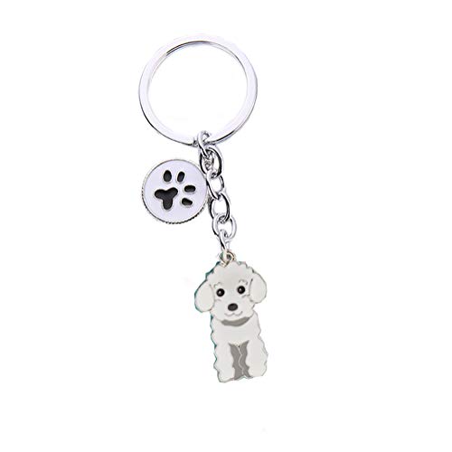 HongGun Haustier-Schlüsselanhänger, Hundemarke, süßer, tragbarer Metall-Schlüsselanhänger, Tasche, Schlüsseldekoration, Auto-Schlüsselanhänger, Corgi-Schlüsselanhänger, Weißer Pudel von HongGun
