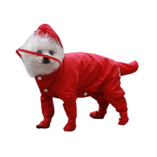 HongGun Hunde-Regenmantel, wasserdichte Welpen-Regenmäntel mit Kapuze, Hunde-Einteiler, Regenjacke & Regenstiefel, Overall, Hunde-Regenponcho für kleine Hunde (XL-Rot) von HongGun