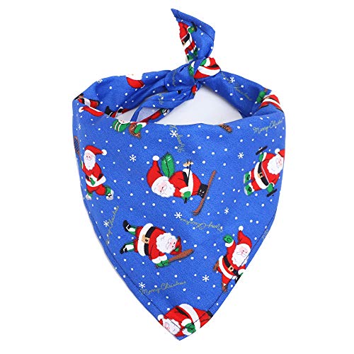 HongGun Weihnachten Hund Bandana Weihnachtsmann Muster Katze Schal Lätzchen Hund Dreieck Lätzchen Waschbar Haustier Halstuch für Hund Katze Kostüm (Blau) von HongGun