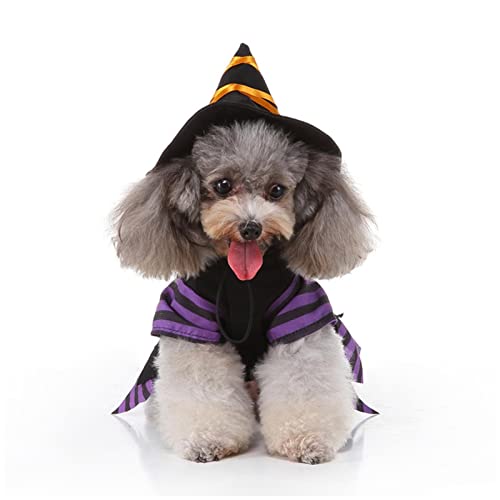 Hongjingda Halloween-Haustierkostüm - Weiche lila Hund Zauberer Cosplay Kleidung - Zauberer-Outfit für den Innen- und Außenbereich für kleine Haustiere, Urlaubskleidung für Haustiere von Hongjingda