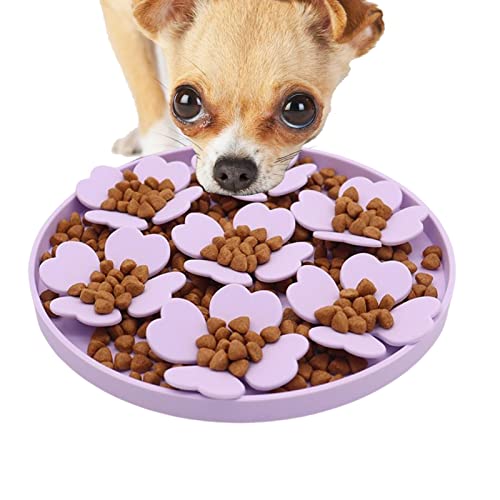 Hongjingda Silikon-Hundefuttermatte mit Saugfunktion | Erdnussbutter Slow Feeder Bowl,Erhöhter Hunde-Puzzle-Futterspender mit Blumen-Design gegen Langeweile, Nass- oder Trockenfutter von Hongjingda