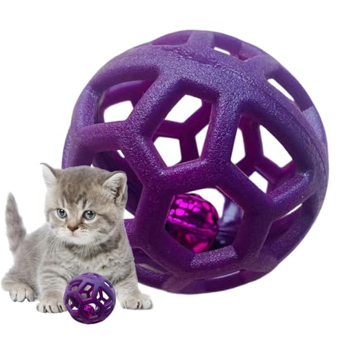 Honhoha Bunte Katzenbälle - Kleines Welpenspielzeug, ausgehöhlter Haustier-Katzenspielzeugball Katzenspielzeug, Gitterbälle mit Glocke, interaktives Katzenspielzeug Bälle, multifunktionales von Honhoha