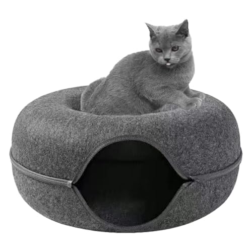 Honhoha Katzen-Donut-Bett, Katzenbett-Tunnel,Kratzfestes rundes Katzenbett aus Filz, abnehmbare Donut-Tunnel Wiederverwendbare Katzen-Donut-Tunnelbett-Katzenhöhlen mit Reißverschluss für Katzen und von Honhoha