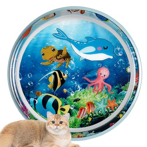 Honhoha Katzen-Wasserspielmatte, sensorische Wasserspielmatte für Katzen - Verdicktes Wassersensor-Pad,Katzenspielzeug für gelangweilte Hauskatzen, Wassersensormatte mit Fisch zum Spielen mit von Honhoha