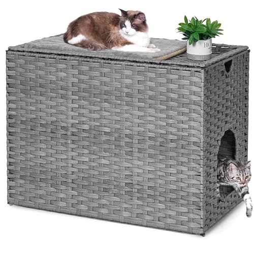 Katzentoilette mit Katzentoilette, handgewebtes Kunststoff-Rattan-Katzenhaus; keine Installation, versteckter Katzen-Waschraum, Haustierkiste für Balkon, Schlafzimmer, Wohnzimmer von Honiakaka