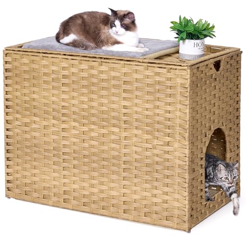 Katzentoilette mit Katzentoilette, handgewebtes Kunststoff-Rattan-Katzenhaus, keine Installation, versteckter Katzen-Waschraum, Haustierkiste für Balkon, Schlafzimmer, Wohnzimmer von Honiakaka