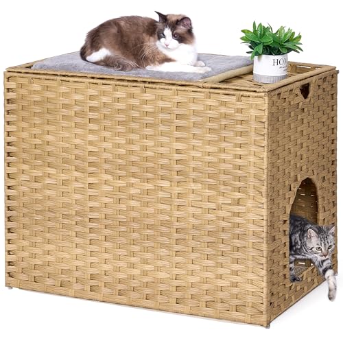 Katzentoilette mit Katzentoilette, handgewebtes Kunststoff-Rattan-Katzenhaus, keine Installation, versteckter Katzen-Waschraum, Haustierkiste für Balkon, Schlafzimmer, Wohnzimmer von Honiakaka