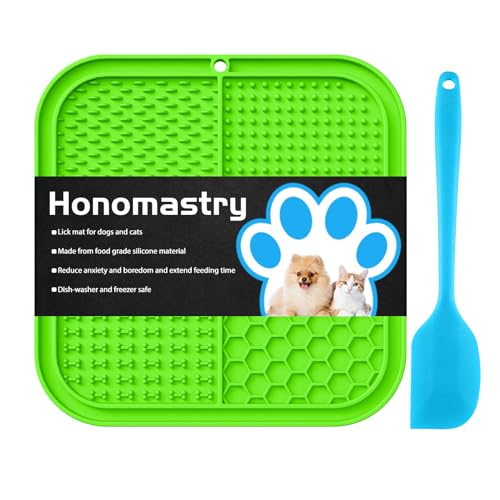 Leckmatte Slow Feeder für Hunde und Katzen, Premium Leckpad mit Saugnäpfen zur Linderung von Hunden Angst, Slow Feeder Hundenäpfe, Baden, Fellpflege und Training (Grün) von Honomastry