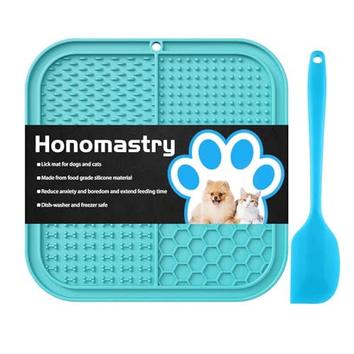 Leckmatte Slow Feeder für Hunde und Katzen, Premium Leckpad mit Saugnäpfen zur Linderung von Hunden Angst, Slow Feeder Hundenäpfe, Baden, Fellpflege und Training (Hellblau) von Honomastry