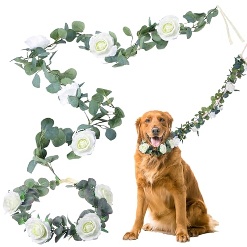 Honoson Hochzeits-Blumen-Halsband für Hunde und 1,8 m lange Blumengirlande zum Dekorieren der Hundeleine, Hochzeitskleid und Girlande mit Blumen, Boho-Hochzeitszubehör für kleine, mittelgroße und von Honoson